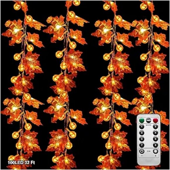 32Ft Fall Decor Lighted Maple Leaf Garlands Thanksgiving Halloween Fall - Picture 8 of 8